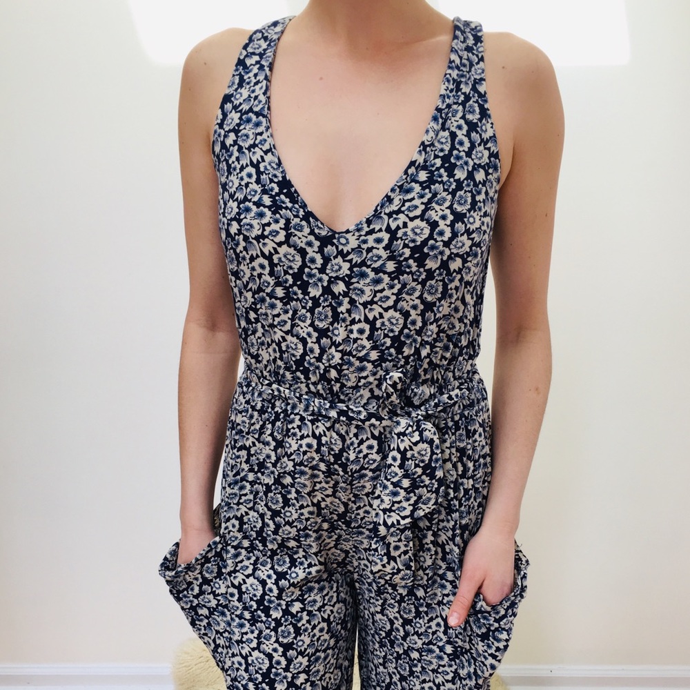 Blue floral flared jumpsuit